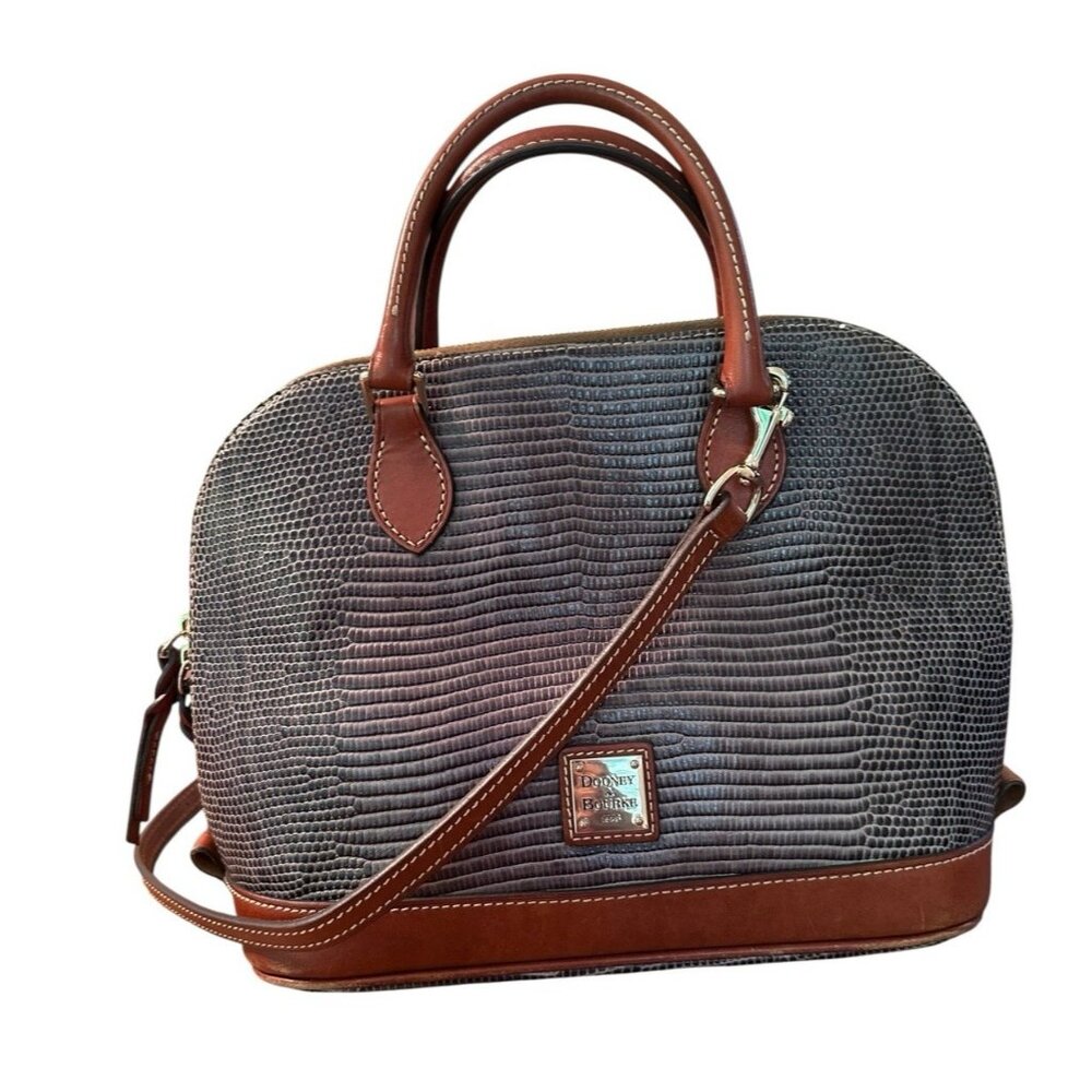 Dooney & Bourke Snakeskin Embossed Leather Satchel Bag Gray Brown READ DESCRIPTI